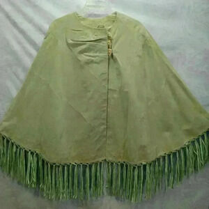 TERRY LEWIS | Boho 100% Leather Suede Fringe Cape Poncho Jacket One Size